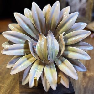 Light pink & green enameled flower brooch